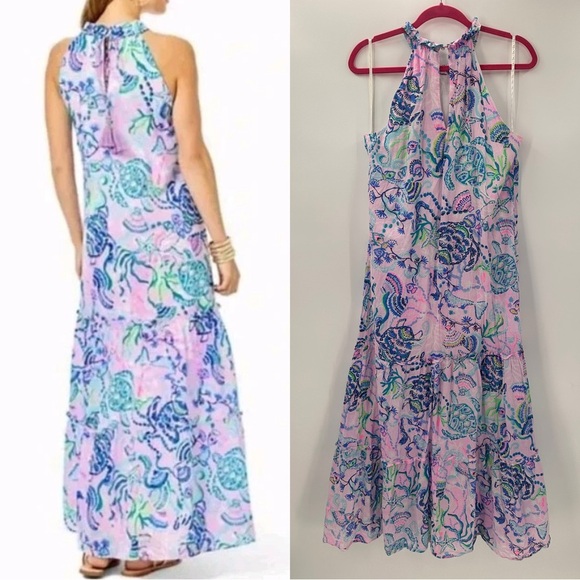 Lilly Pulitzer Everly Maxi Dress Mermaid For You Size Large READ - Picture 6 of 6